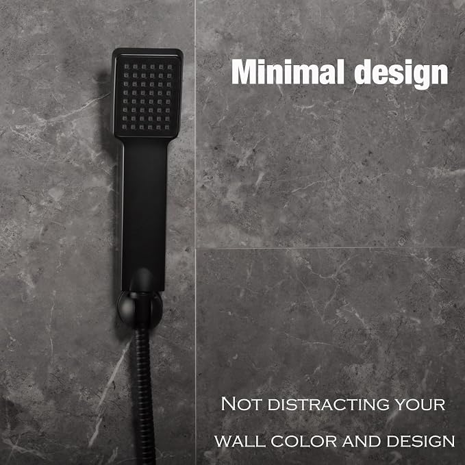 Hand held Shower Wand Holder - All Metal- 2 Ways Installation - Bathroom Wall mounted for Permanent Fixture, Minimal Shower bracket Holder - Matte Black