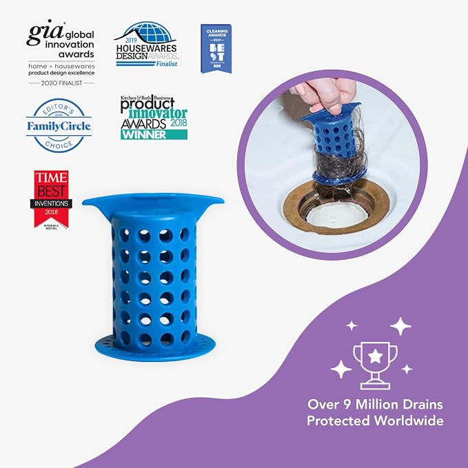 ShowerShroom the Revolutionary 2" Stand-Up Shower Stall Drain Protector Hair Catcher/Strainer, Blue