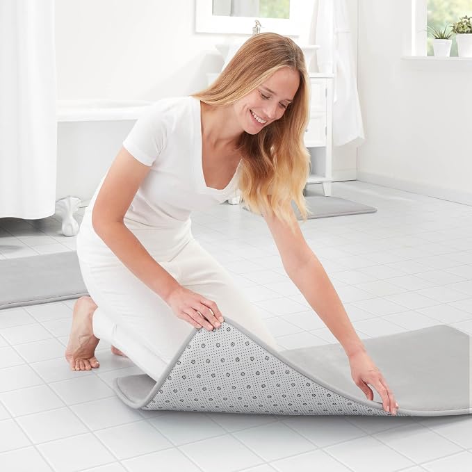Memory Foam Bath Mat Non Slip Absorbent Super Cozy Velvet Bathroom Rug Carpet (24 inches X 48 inches, Silver)