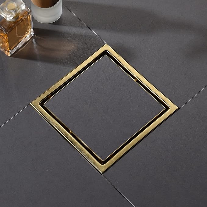 6 Inch Square Invisible Shower Floor Drain Black, Detachable Bathroom Floor Drain Flange, Insert Tiles for Filtering in The Grille Plate Cover, SUS304 Stainless Steel Wire Drawing