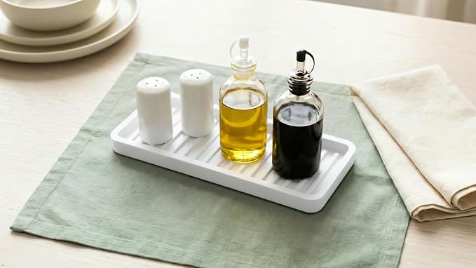Silicone Sink and Surface Organizer Tray, Sponge Holder, Vanity Tray, Trivet, Heat Safe, Dishwasher Safe, for Bathroom and Kitchen Organization (White, 9"x3.5")