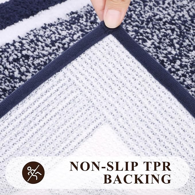 Pauwer Bathroom Rugs 3 Piece Set, Non Slip Washable Bath Mat, Navy | Soft Plush Microfiber, Super Absorbent Floor Carpet, U Shaped Toilet Mats, Quick Dry, Shaggy Shower Rugs Runners
