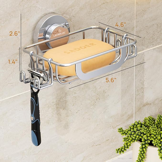 Soap Holder, Soap Dish for Shower, Suction Cup Bar Soap Holder | Soap Bar Holder for Shower, Wall Mounted Self Draining, NO Drill Sponge Holder for Bathroom, Bathtub Kitchen Sink, Silver