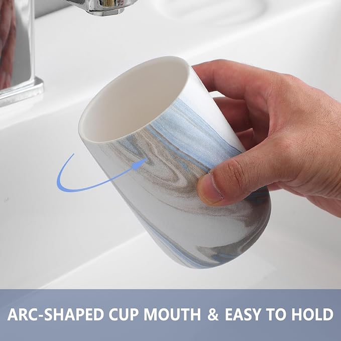 Blue Marble Toothbrush Holders - 2 Ceramic Toothbrush Holders for Bathrooms Toothbrush Toothpaste Holders Set, Bathroom Tumbler Cups Reusable Toothbrush Mouthwash Cup, Bathroom Counter Organizer.
