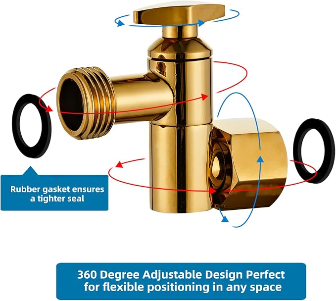 Metal Shower Head Elbow Adapter, 360 ° Adjustable Swivel Brass Showerhead Adapter Stainless Steel Shower (Gold)