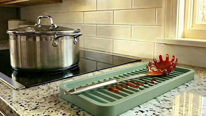 Silicone Sink and Surface Organizer Tray, Sponge Holder, Vanity Tray, Trivet | Heat Safe, Dishwasher Safe, for Bathroom and Kitchen Organization (Pistachio, 9"x3.5")