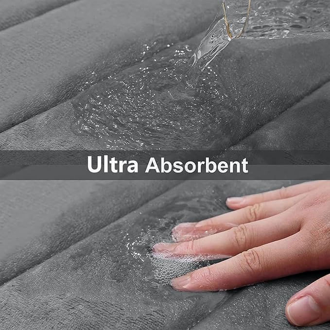Buganda Memory Foam Bath Mat 60 x 24, Ultra Soft Absorbent Bathroom Rugs | Grey, Machine Washable Quick Dry Bath Mats for Bathroom Floor, Shower and Tub, Home Decor Accessories
