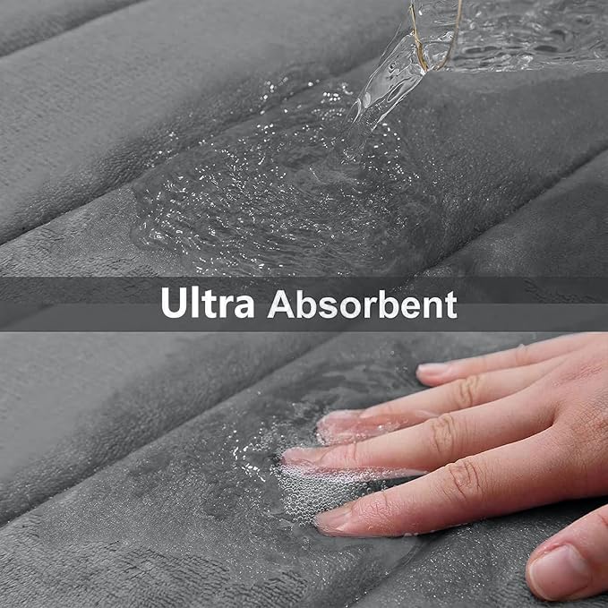 Buganda Memory Foam U-Shaped Toilet Rugs 24 x 24, Absorbent Bathroom mat | Grey, Thick Soft Machine Washable toilet mat for bathroom, Contour Bath Rugs Mat for Toilet Base