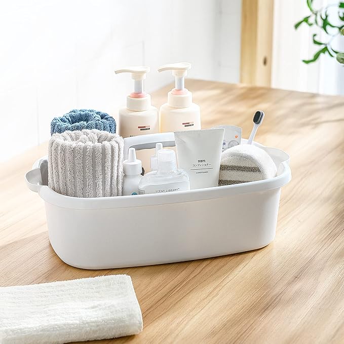 Goderewild 2 Pack Multi-Purpose Plastic Cleaning Caddy with Handle, Shower Caddy Organizer/Storage Basket/Totes Portable for Bathroom Supplies, Cleaning Products, Under Sink Tool. (blue+white)