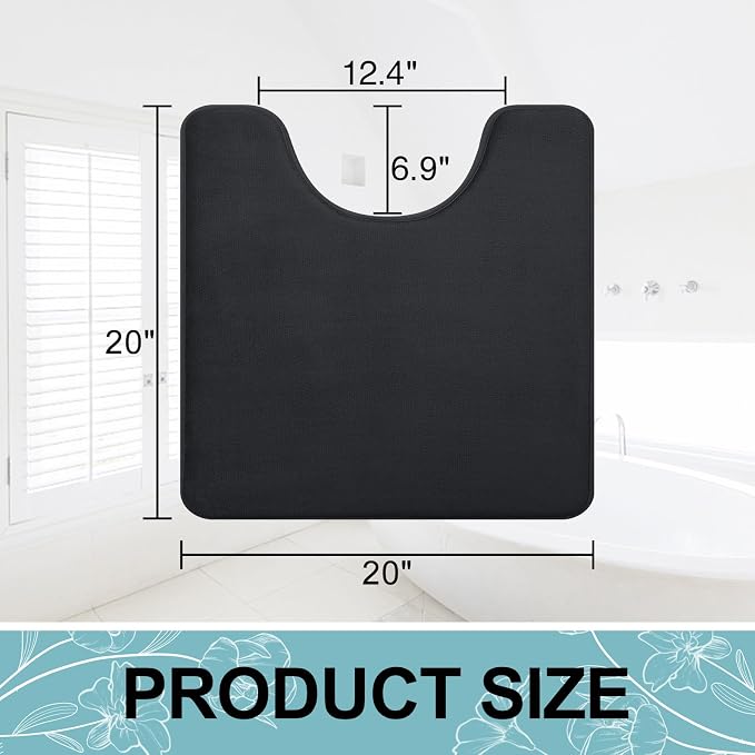 Smiry Memory Foam Toilet Rugs 20x20, Extra Soft Absorbent Bathroom Rugs | Black, Quick Dry Machine Washable Non-Slip Contour Bath Mat for Toilet