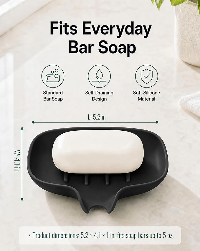 AIMAIAIMAI 3 Pack Soap Dish, Soap Dishes for Bathroom, Shower, Silicone Soap Bar Holder, Soap Tray for Kitchen, BPA-Free, Dishwasher Safe (Black)