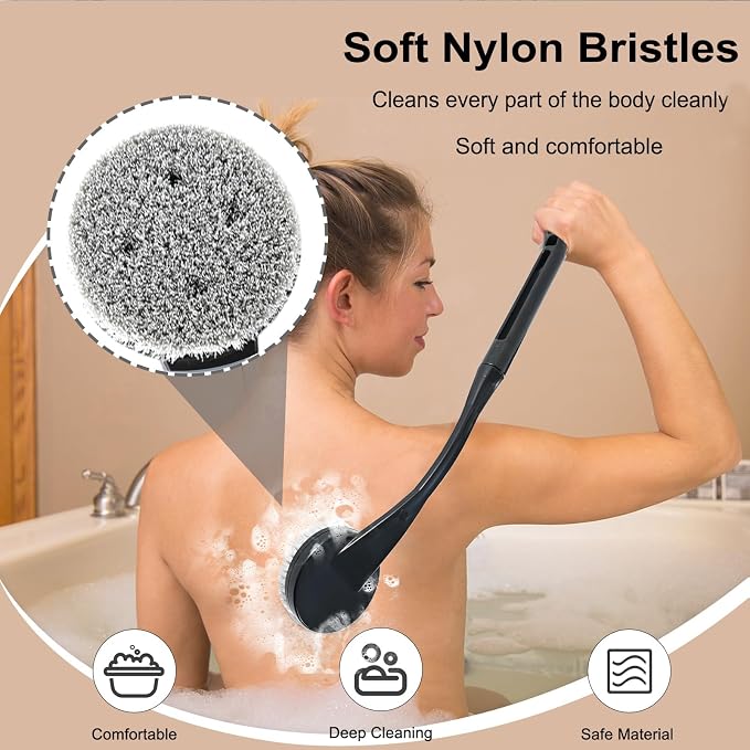 Back Scrubber for Shower,20.5" Long Handle Shower Brush for Body for Deep Clean,Back Brush for Shower for Men Women(Black)