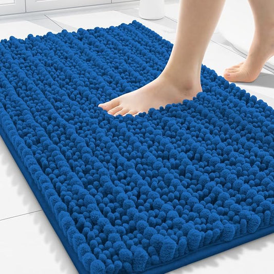 Smiry Bathroom Rugs 30X20, Extra Soft Rubber Backing Chenille Bath Mats | Deep Navy Blue Machine Washable Non Slip Quick Dry Bath Mats for Bathroom Floor, Tub, Shower, Home Decor Accessories
