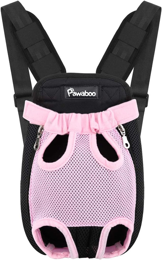Pawaboo Pet Front Carrier Backpack for Small Medium Dogs | Legs Out Easy-fit,Adjustable Straps,Hands-Free,Soft Padded Support for Travel Hiking Cycling Camping,Pink,L