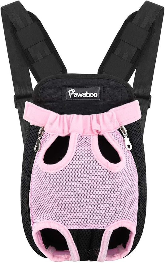 Pawaboo Pet Front Carrier Backpack for Small Medium Dogs | Legs Out Easy-fit,Adjustable Straps,Hands-Free,Soft Padded Support for Travel Hiking Cycling Camping,Pink,M