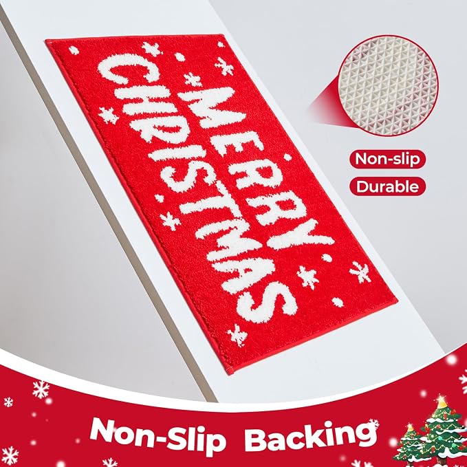TYUU Christmas Bathroom Rugs, Extra Soft Absorbent Bath Rug Non Slip Washable Bathroom Mat Holiday Xmas Home Decor Indoor Bath Mat, Merry Christmas, 24"x36"