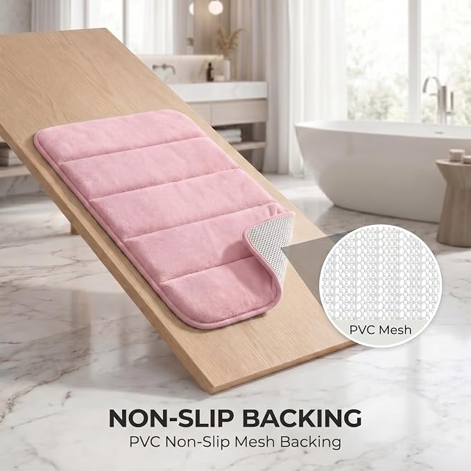 Bathroom Rugs Set 3 Piece, Memory Foam Bath Rugs, Non Slip Washable Bathroom Rug Set, Extra Soft Absorbent Bath Mats with U-Shaped Toilet Rug, Pink