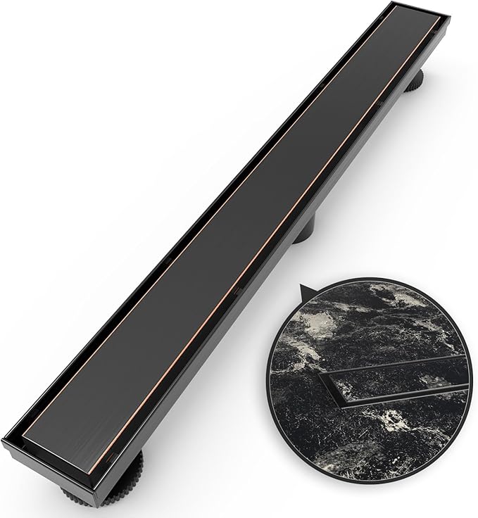 WEBANG 24 Inch Linear Shower Drain Rectangular Floor Drain with Accessories Reversible 2-in-1 Cover Tile Insert Grate Removable SUS304 Stainless Steel CUPC Certified Oil Rubbed Bronze