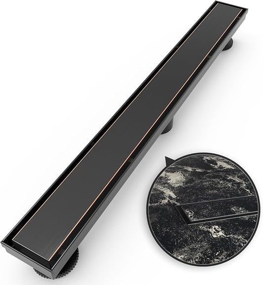 WEBANG 24 Inch Linear Shower Drain Rectangular Floor Drain with Accessories Reversible 2-in-1 Cover Tile Insert Grate Removable SUS304 Stainless Steel CUPC Certified Oil Rubbed Bronze