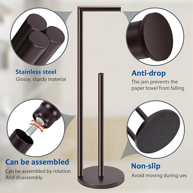 Toilet Paper Holder Stand, Bathroom Free Standing with Storage, Bronze | Rustproof Toilet Paper Roll Holder for 4 Rolls,with Non-Slip Stable Base,Bathroom Organizers and Storage