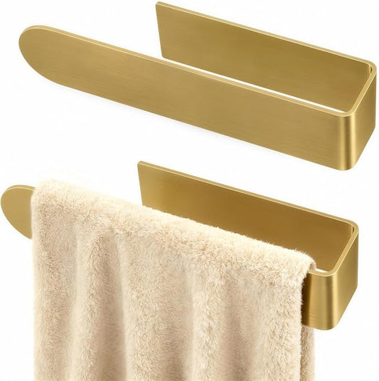 Bethom 2 Pack Gold Hand Towel Holder, 8 Inch Square Adhesive for Kitchen | Self Adhesive Towel Bars Stick on Wall, Hand Towel Racks for Bathroom, RV, BBQ Grill, Aluminum