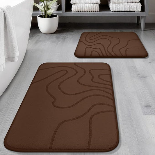YIHOUSE Memory Foam Bathroom Rugs Sets 2 Piece, 32"x20"+24"x17", Coffee | Ultra Soft, Extra Thick Bath Mat, Absorbent, Non-Slip, Machine Washable, For Tub, Shower & Home Decor Accessories