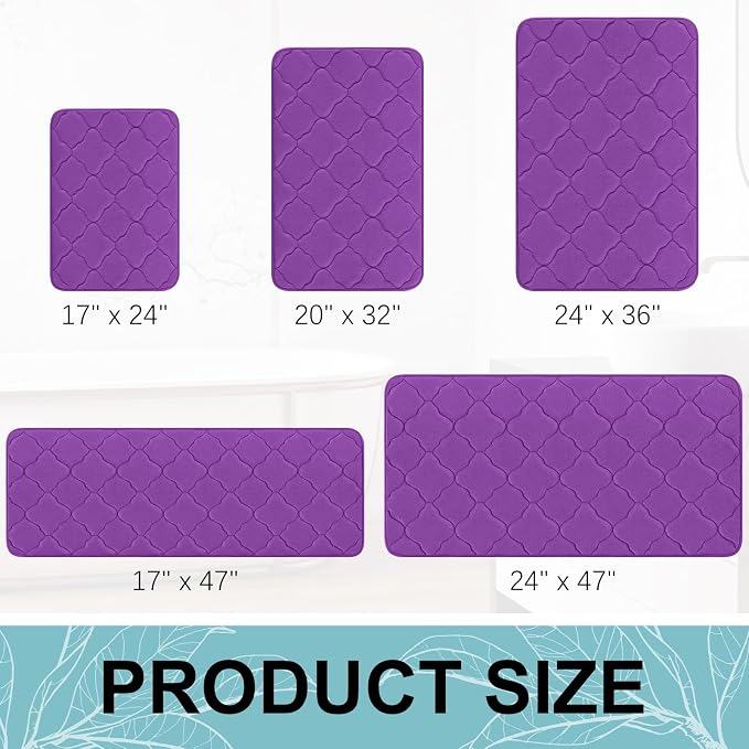OLANLY Memory Foam Bath Mat Rug 47x17, Ultra Soft Bathroom Rugs, Purple | Thick Absorbent Carpet, Non-Slip Backing, Machine Washable, for Bathroom Floor, Tub, Shower and Home Decor Accessories
