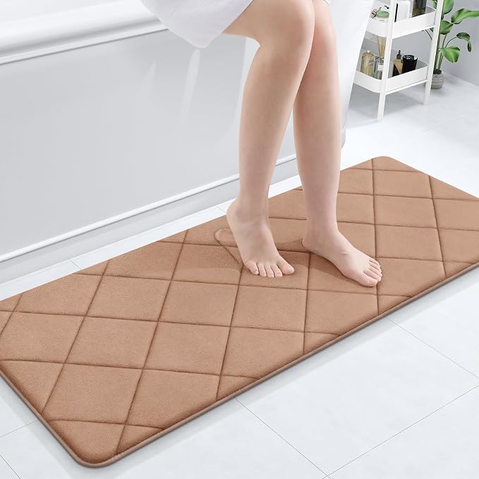 OLANLY Memory Foam Bath Mat 47x20, Ultra Soft and Absorbent Bathroom Rugs | Dark Beige, Quick Dry, Machine Washable Shower Bath Rugs, Comfortable Bath Carpet for Bathroom Floor, Tub and Shower