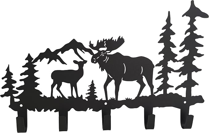 Metal Moose Coat Hooks Wall Art Decor-Moose Hangers and Key Holder-Clothes Hat Rack-Animal Theme Hooks Sweet Home Decor for Storage, Living Room, Hallway, Office (Black)