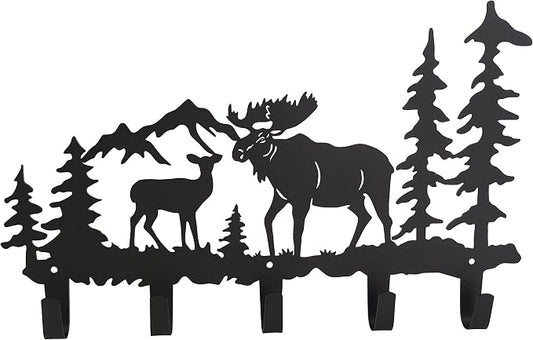 Metal Moose Coat Hooks Wall Art Decor-Moose Hangers and Key Holder-Clothes Hat Rack-Animal Theme Hooks Sweet Home Decor for Storage, Living Room, Hallway, Office (Black)