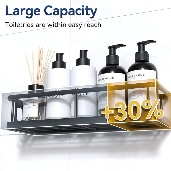 Shower Caddy Adhesive, Rustproof Shower Organizer, Large Capacity Shower Shelves for Inside Shower, No Drilling Bathroom Organizers and Storage for Home Decor （2 Pack Black）