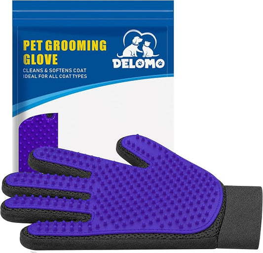 Pet Hair Removal Glove with 255 Silicone Tips for Dogs & Cats, Right Purple | 2-in-1 Deshedding & Massage Mitt, 5-Finger Flexible Design, for Bathing & Grooming, Safe for Long/Short/Curly Hair Pets