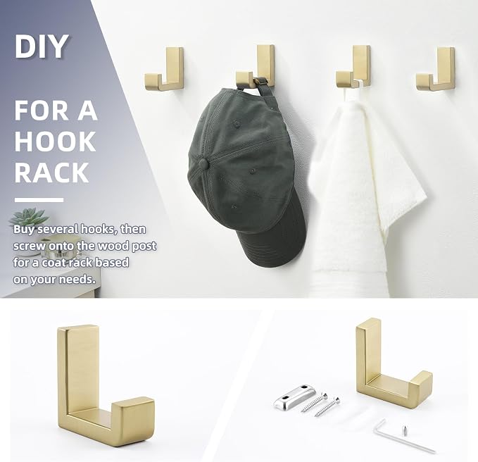 Angle Simple Towel Hook for Bathroom, SUS304 Stainless Steel Robe Coat Hook for Wall Mounted, Hand Towel Holder Brushed Gold