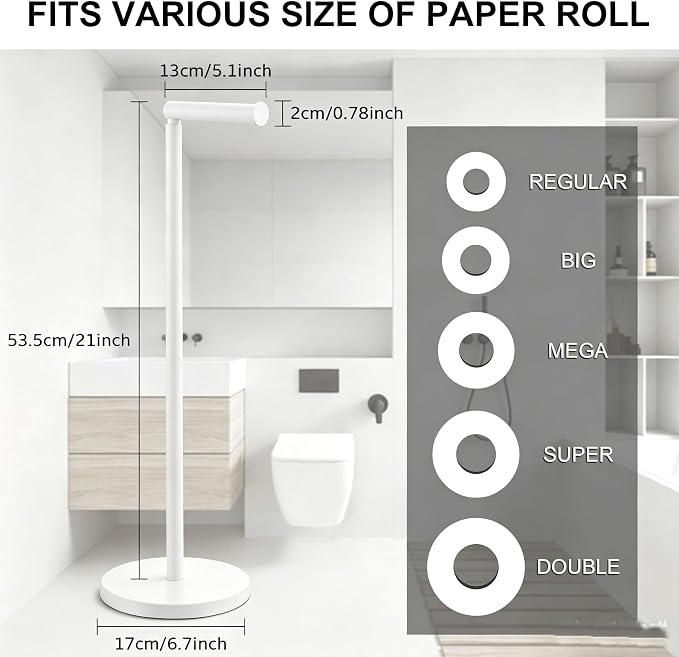 BGL Toilet Paper Holder Standing On Floor White, Tissue Holder On Floor with Reserve Storage Paper Rolls, Free-Standing Roll Paper Holder