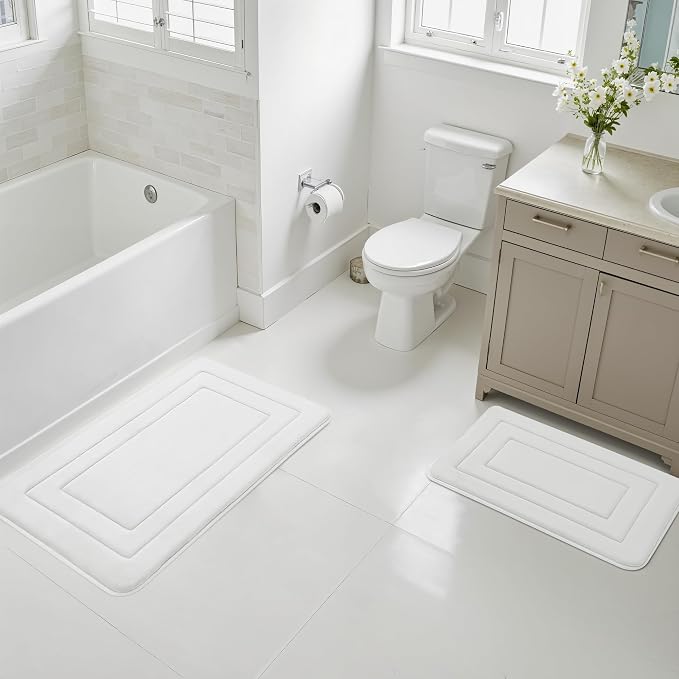 Cupic Cupid Memory Foam Bath Mat 24"×36", Non Slip Bathroom Rugs, White | Soft Touch, Cushioned Comfort, Non Slip Bathroom Mat, Super Absorbent & Quick Dry, Machine Washable for Shower, Tub & Vanity
