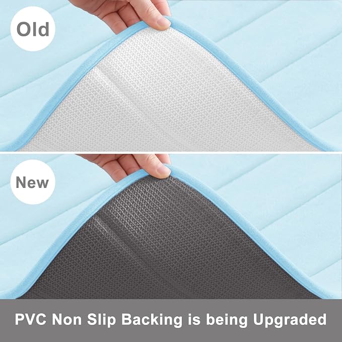 Buganda Memory Foam Bath Mat 34 x 20, Ultra Soft Absorbent Bathroom Rugs | Light Blue, Machine Washable Quick Dry Bath Mats for Bathroom Floor, Shower and Tub, Home Decor Accessories