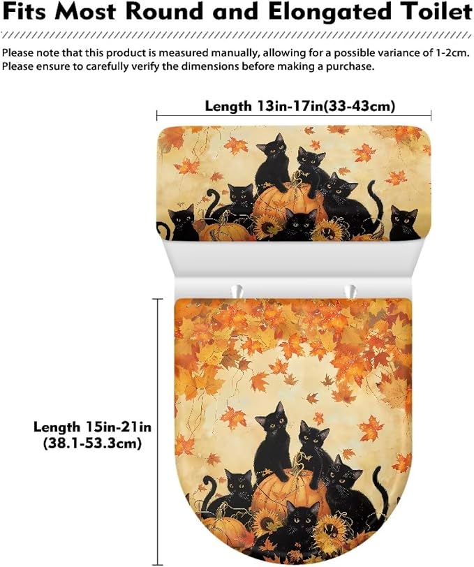 Black Cat Toilet Lid Covers for Bathroom Set, Pumpkin Toilet Seat Lid Cover Maple Leaf Pattern, Lightweight Bathroom Autumn Decor