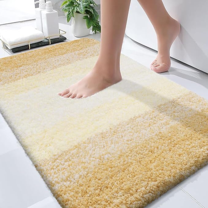 OLANLY Bathroom Rugs Mat 34x21, Extra Soft Absorbent Microfiber Bath Rugs | Light Yellow, Non-Slip Quick-Drying Rubber Backing, Washable Plush Bath Mat for Floor, Tub and Shower, Home Decor Accessories