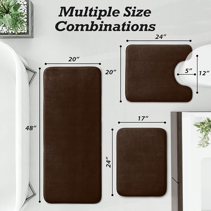 Bathroom Rugs Sets 3 Piece, Non-Slip & Quick Dry Bath Mat Set, Ultra Soft Velvet Bath Rugs for Bathroom, Toilet and Shower Floor, Brown