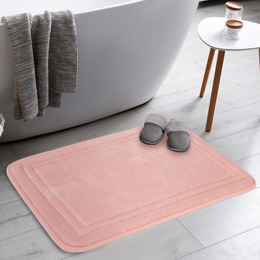 Pink Memory Foam Bath Mats Non-Slip Washable 20x32 Microfiber Bathroom Rug | Large Shower Rug Soft Absorbent Plush Bathroom Floor Tub Bathrug