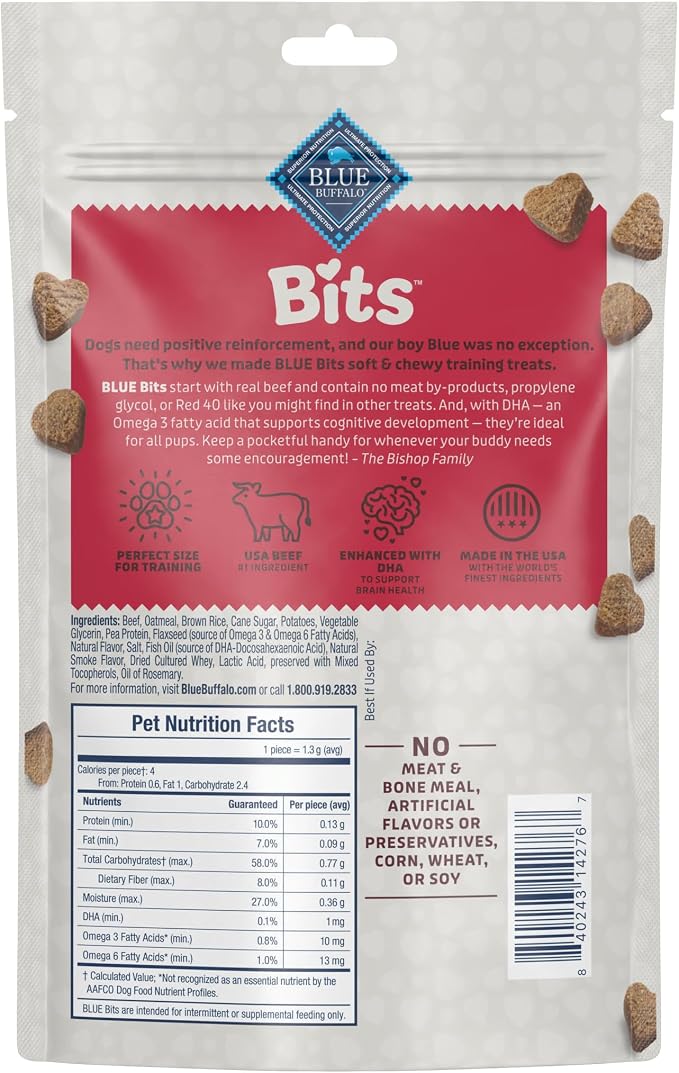 Blue Buffalo Bits Beef Training Treats, 11 oz | Real Beef First, DHA for Cognitive Development, No Chicken By-Product Meals, Free from Red Dye 40