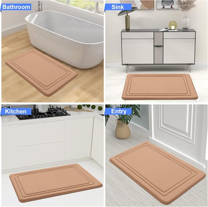 Grandaily Memory Foam Bath Mat Rug 24x16, Ultra Soft, Non-Slip and Absorbent Bathroom Rugs, Machine Wash Dry, Comfortable Bath Carpet for Bathroom Floor, Tub and Shower, Dark Beige