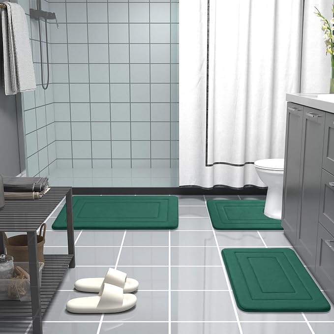 Arotive Memory Foam Bathroom Rug Mat 24x16, Ultra Soft and Absorbent Bath Mat, Machine Wash Dry, Comfortable Bath Rug Carpet for Bathroom Floor, Tub and Shower, Dark Green