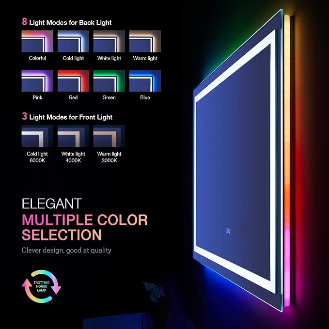LOAAO 36"X36" RGB LED Bathroom Mirror with Lights, UL Listed | Anti-Fog, Dimmable, RGB Backlit + Front Lighted, Memory Function, Tempered Glass