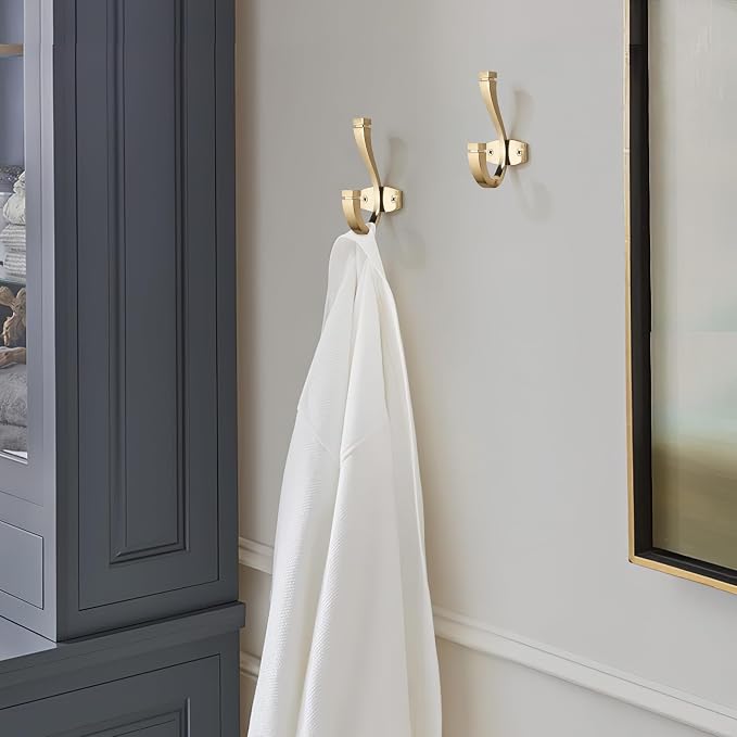 SAILING Coat Hooks -3 Pack Champagne Bronze Towel Hooks Robe Hooks Decorative Wall Hooks for Bathroom Bedroom Kitchen Towel Robe Clothes Cabinet Closet Bathroom Hardware