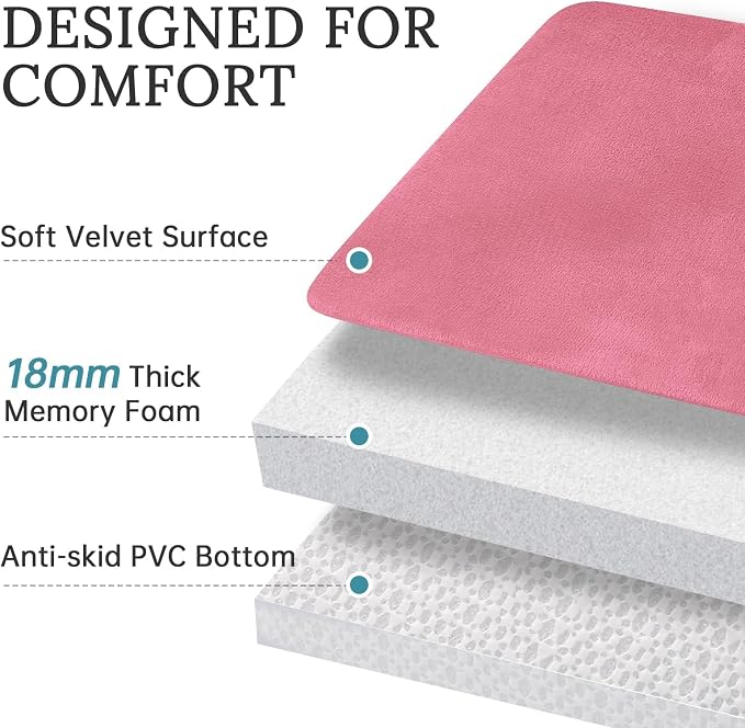 HUXMEYSON 3-Piece Memory Foam Bathroom Rug Set, Pink | Quick Dry Velvet Surface, Non-Slip & PVC Backing, Ultra Soft Bath Rugs for Bathroom, 17"x24"+20"x32"+U Shape 20"x24"