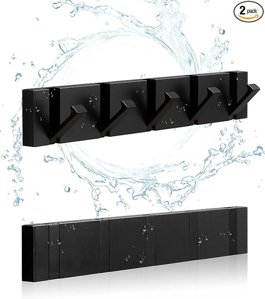 2 in a Box，Black Wall Hooks，Towel Hooks for Bathroom Wall Mounted，Coat Hooks，Perforated or Free Perforated，Door Robe Hooks，Bathroom Towel Hook，Black Door Hook，Also for Balcony，Kitchen.