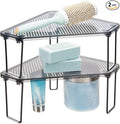 mDesign Plastic/Steel Corner Stackable Rack, Storage Organizer Shelf for Bathroom, Vanity, Countertop, Sink, Cabinet, Holds Makeup, Shower Accessories, Ligne Collection - 2 Pack - Black/Smoke Gray
