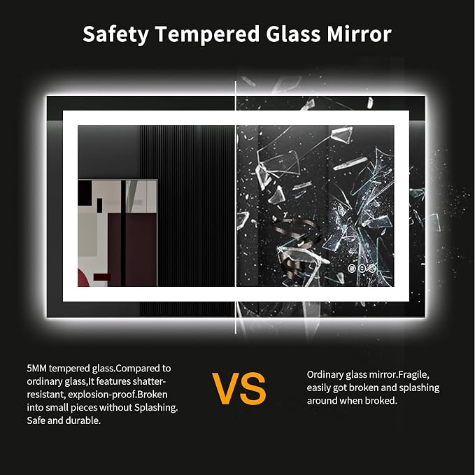 LOAAO 40"X24" LED Bathroom Mirror with Lights, UL Listed | Anti-Fog, Dimmable, 3 Color Temperature, Backlit + Front Lit, Memory Function, Tempered Glass