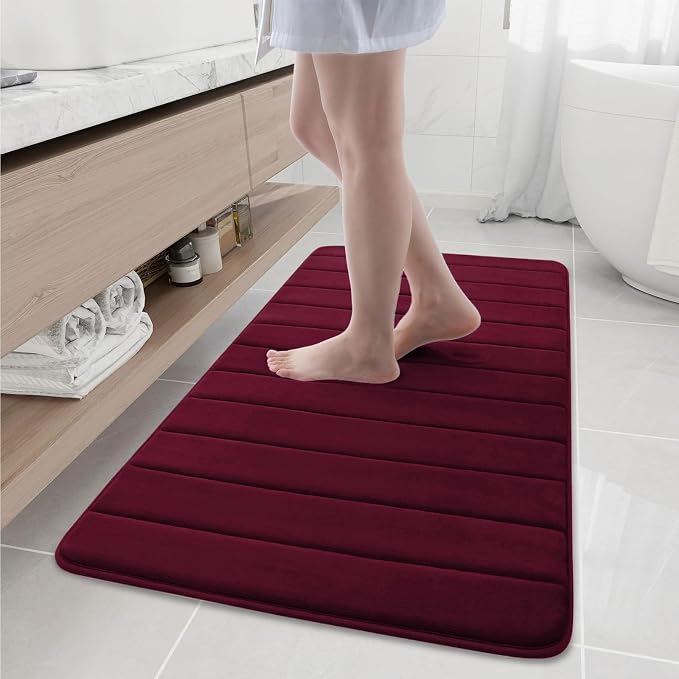 Buganda Memory Foam Bath Mat 47 x 24, Ultra Soft Absorbent Bathroom Rugs | Burgundy, Machine Washable Quick Dry Bath Mats for Bathroom Floor, Shower and Tub, Home Decor Accessories